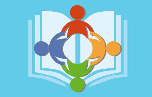 four people on book color